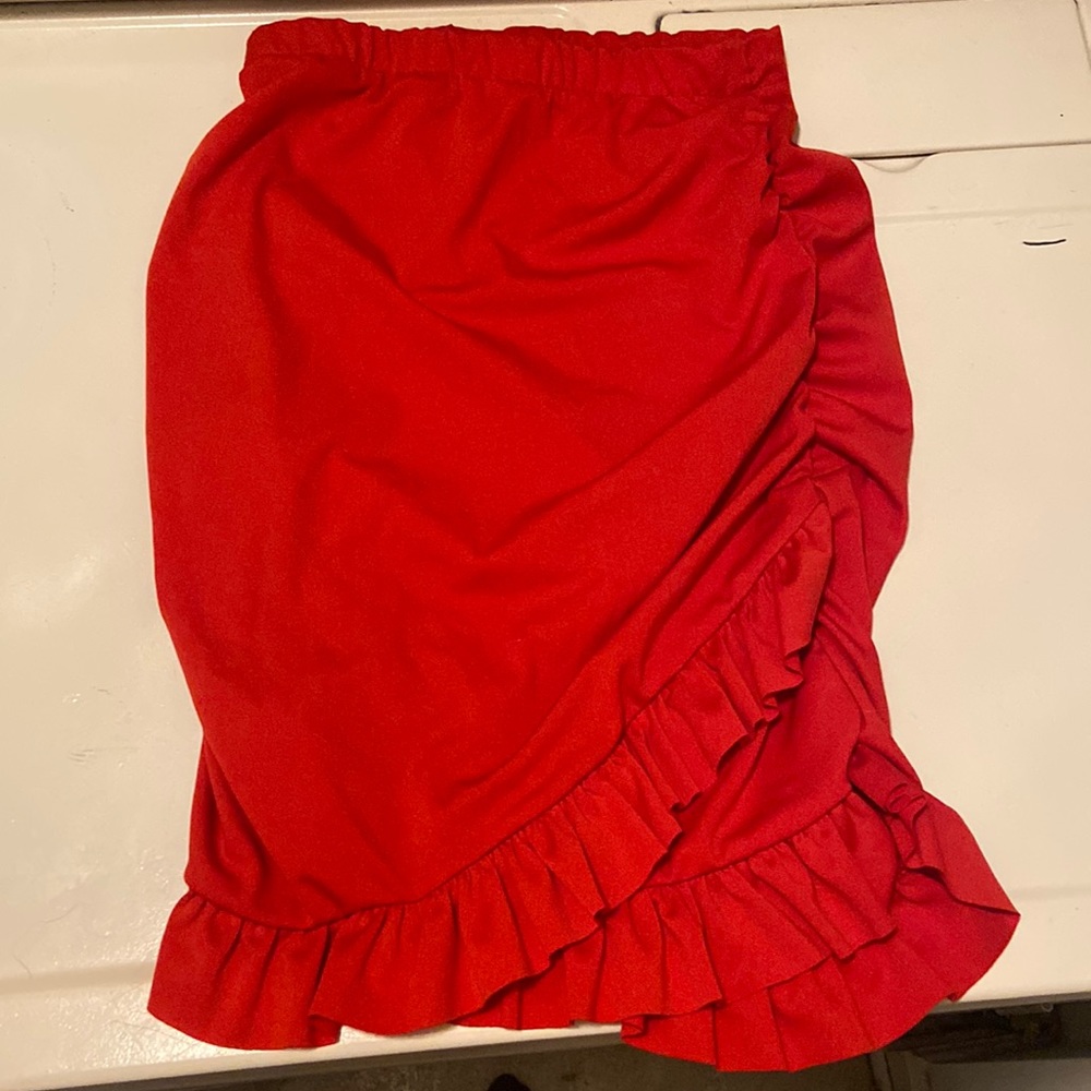 Red , Skirt , Ruffle , Small , Elastic Waist